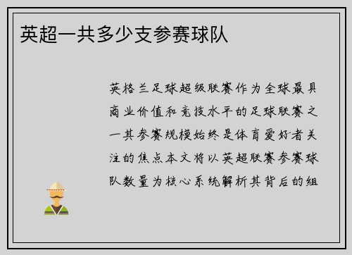 英超一共多少支参赛球队
